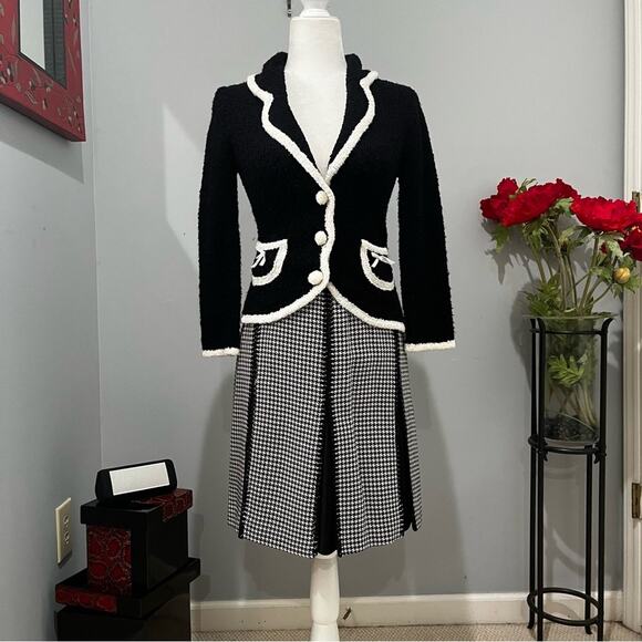 NEW Ann Taylor Career Houndstooth Plaid Paneled Flutter A-line Knee Skirt 0 NWOT - Picture 12 of 16